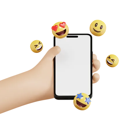 Hand Holding Phone With Emoji  3D Icon