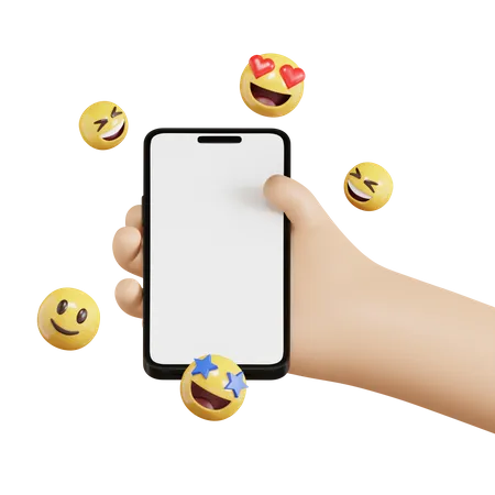 Hand Holding Phone With Emoji  3D Icon