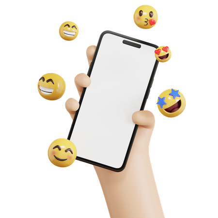 Hand Holding Phone With Emoji  3D Icon