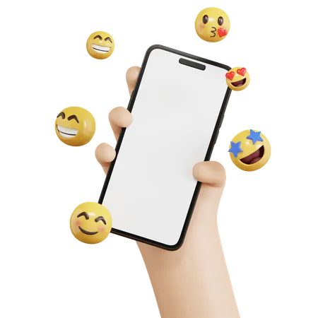 Hand Holding Phone With Emoji  3D Icon