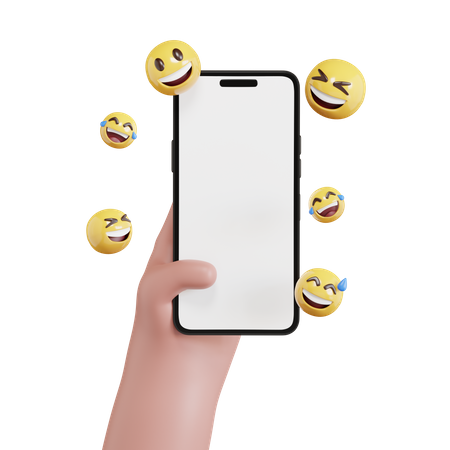 Hand Holding Phone With Emoji  3D Icon