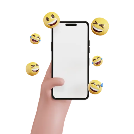 Hand Holding Phone With Emoji  3D Icon