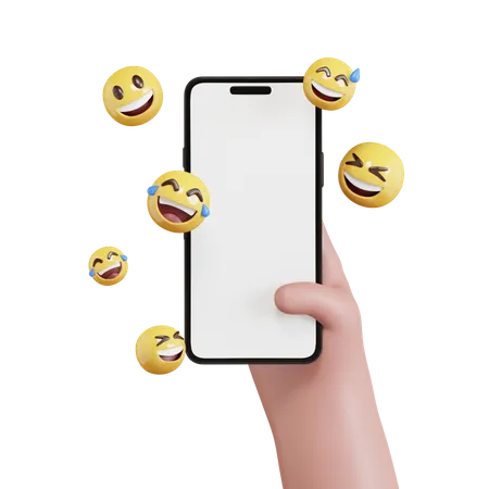 Hand Holding Phone With Emoji  3D Icon