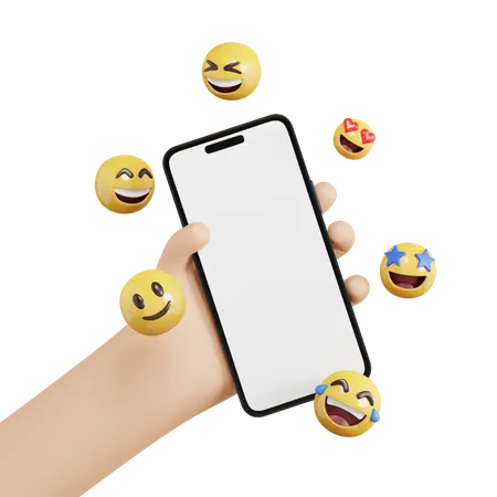 Hand Holding Phone With Emoji  3D Icon