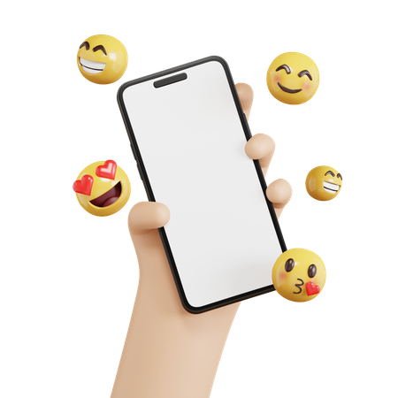 Hand Holding Phone With Emoji  3D Icon