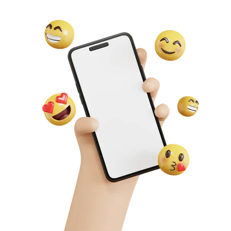 Hand Holding Phone With Emoji  3D Icon