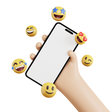 Hand Holding Phone With Emoji  3D Icon