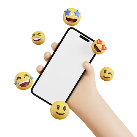 Hand Holding Phone With Emoji  3D Icon