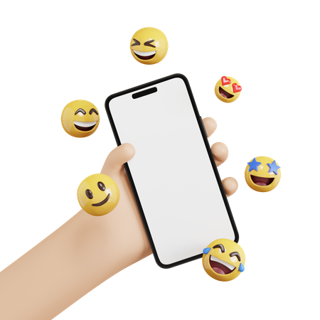 Hand Holding Phone With Emoji  3D Icon