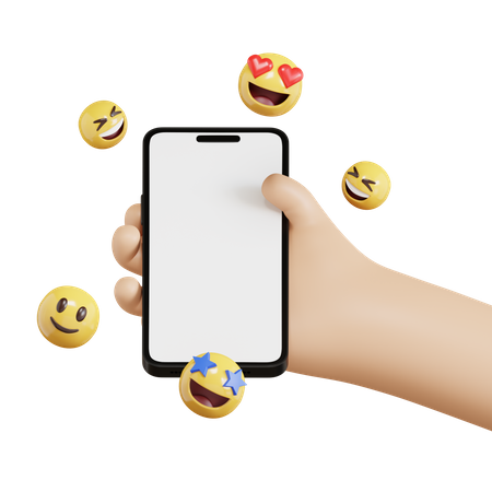 Hand Holding Phone With Emoji  3D Icon
