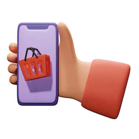 Hand Holding Phone With Shopping Cart  3D Icon