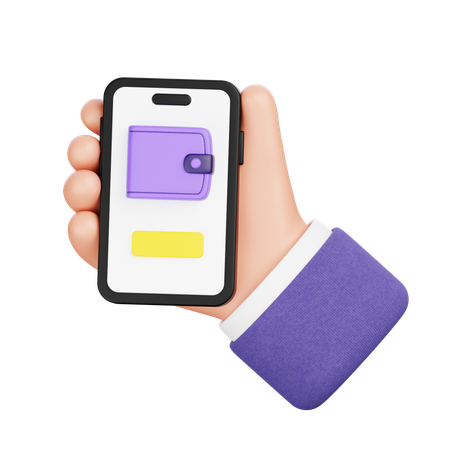 Hand Holding Phone With Wallet App  3D Icon