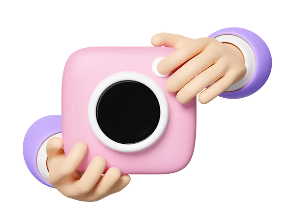 3 D Hand Holding Pink Photo Camera Icon Isolated 3D Icon