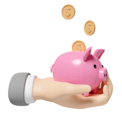 Businessman Hands Holding Pink Piggy Bank With Gold Coins Money Isolated Saving Money Concept 3D Icon