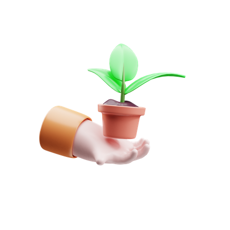 Hand holding plant pot  3D Illustration