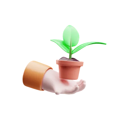 Hand holding plant pot  3D Illustration