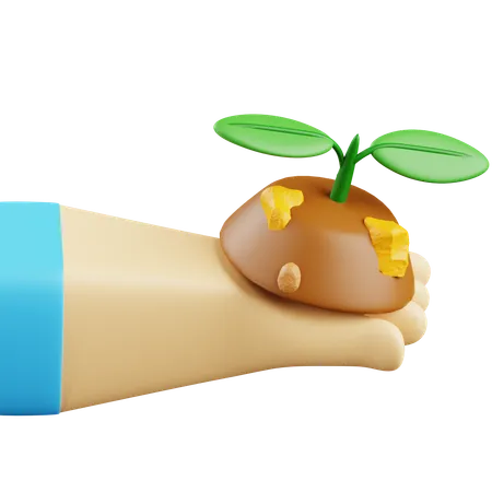 Hand Holding Plant Seedling  3D Icon