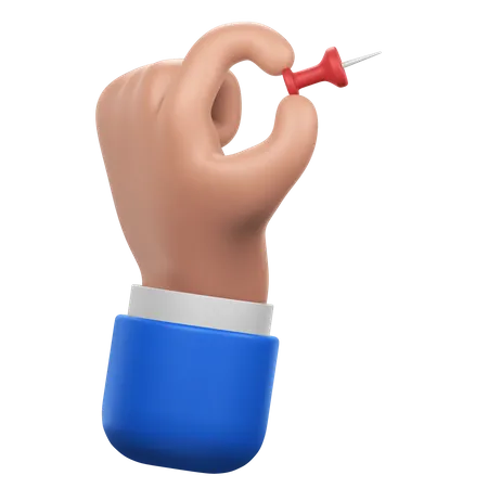 A Hand Holding A Push Pin Symbolizing Pinning Or Marking 3D Icon