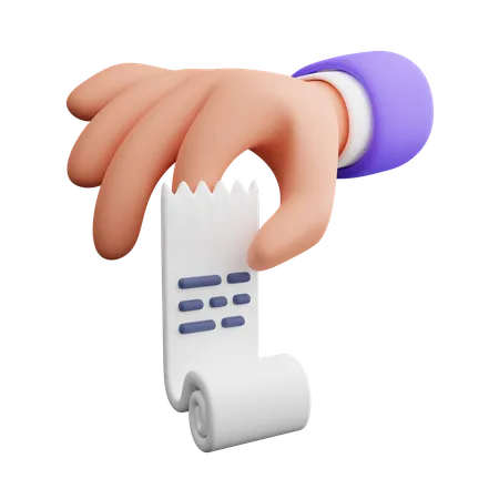 Hand Holding Receipt Bill  3D Icon