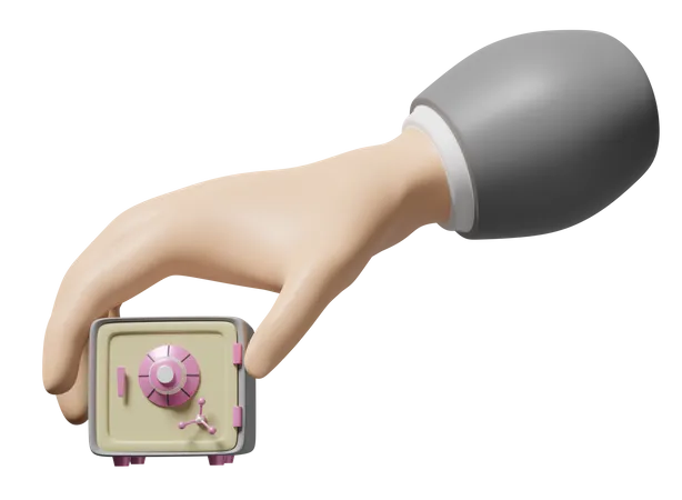 Hand Holding Safe Box  3D Icon