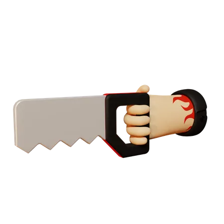 Hand holding saw  3D Illustration