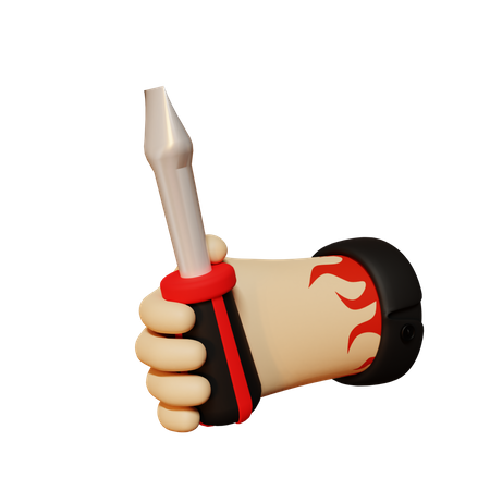 Hand holding screwdriver 3D Illustration