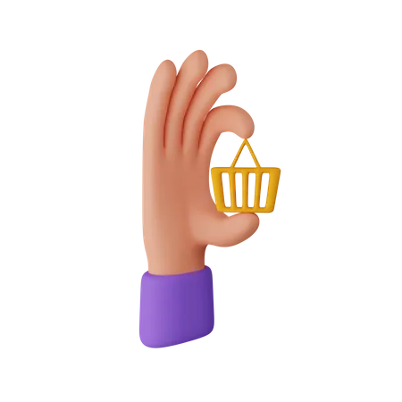 Hand Holding Shopping Basket  3D Icon