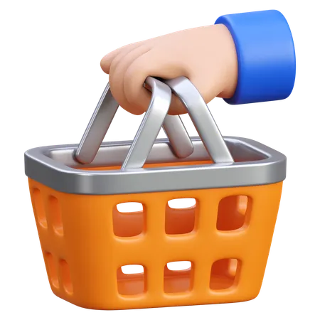 Hand Holding Shopping Basket  3D Icon