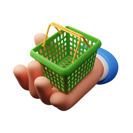 Hand holding shopping basket  3D Icon