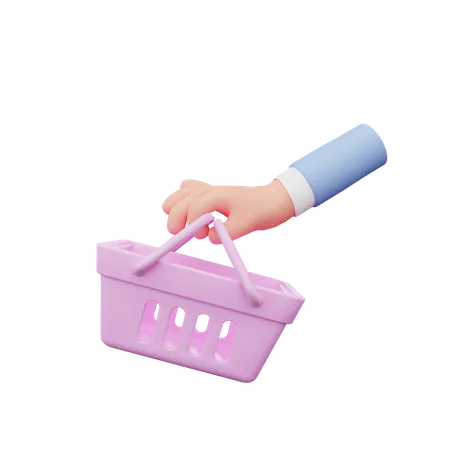 Hand holding shopping basket  3D Illustration