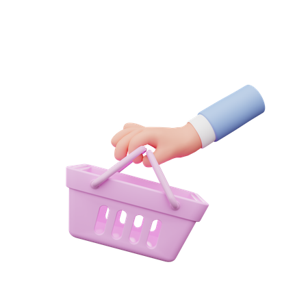 Hand holding shopping basket 3D Illustration