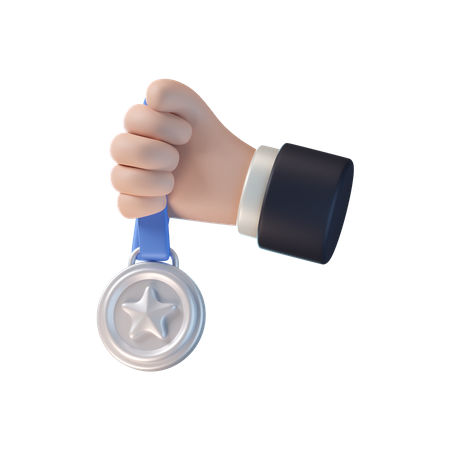 Hand Holding Silver Meda  3D Icon