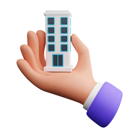 Hand holding skyscraper  3D Icon