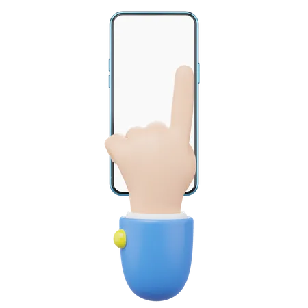 3 D Hand Touch Mobile Phone Icon Businessman Wearing Suit Using Smartphone Blank White Screen Floating Isolated Copy Space Mockup Space For Display Application Business Cartoon Style 3 D Icon Render 3D Icon