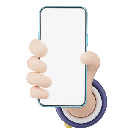 3 D Smartphone In Human Hand Icon Businessman Wearing Suit Holding Blue Mobile Phone Blank White Screen Floating Isolated Mockup Space For Display Application Business Cartoon Style 3 D Icon Render 3D Icon