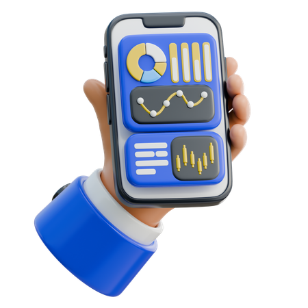 Hand Holding Smartphone Displaying Analytics Charts  3D Icon