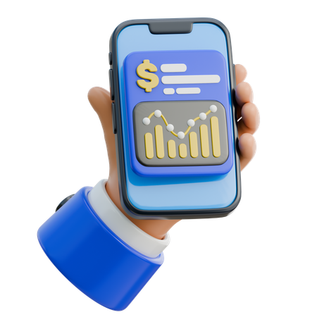 Hand Holding Smartphone Displaying Earnings Overview  3D Icon