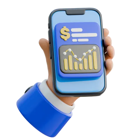 Hand Holding Smartphone Displaying Earnings Overview  3D Icon