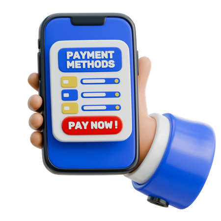 Hand Holding Smartphone Displaying Payment Methods  3D Icon