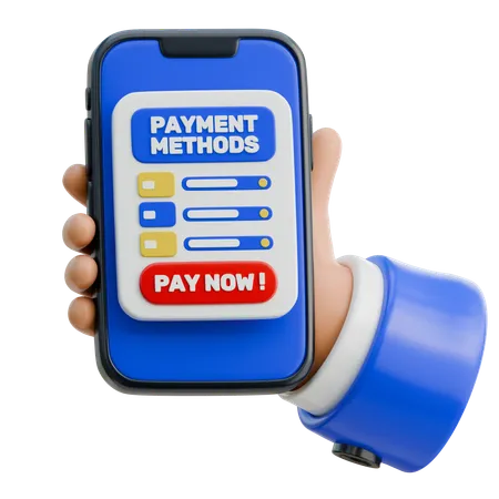 Hand Holding Smartphone Displaying Payment Methods  3D Icon