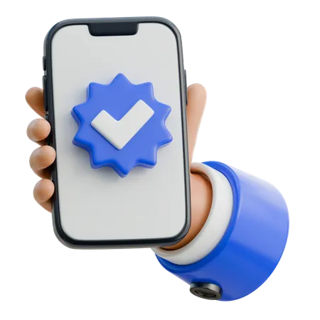 Hand Holding Smartphone Displaying Verified Badge  3D Icon