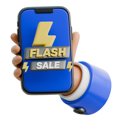 Hand Holding Smartphone Showing Flash Sale Banner  3D Icon