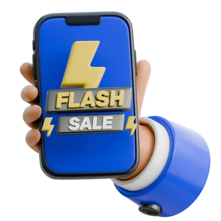 Hand Holding Smartphone Showing Flash Sale Banner  3D Icon