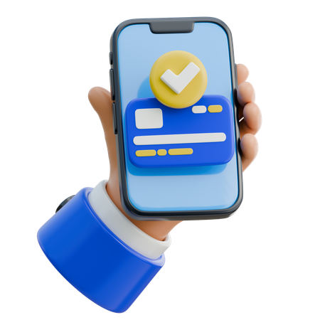 Hand Holding Smartphone Showing Payment Successful  3D Icon