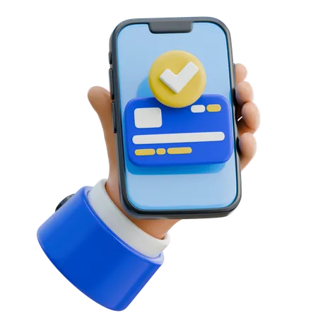 Hand Holding Smartphone Showing Payment Successful  3D Icon