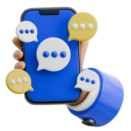 Hand Holding Smartphone Surrounded By Chat Bubbles  3D Icon