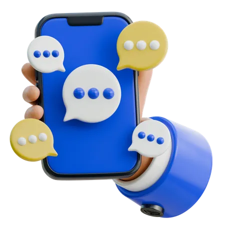 Hand Holding Smartphone Surrounded By Chat Bubbles  3D Icon