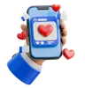 Hand Holding Smartphone Surrounded By Likes And Hearts