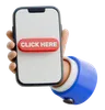 Hand Holding Smartphone With A Click Here Button