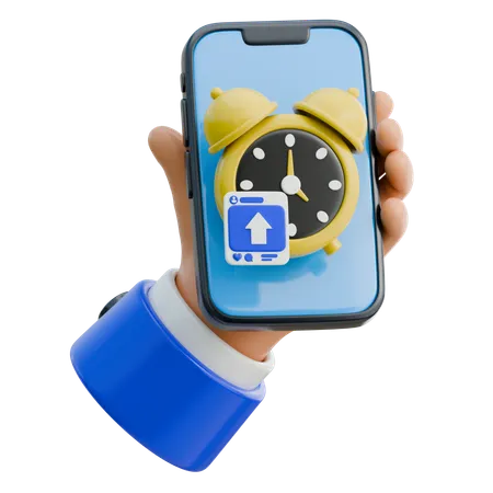 Hand Holding Smartphone With A Clock For Post Timing  3D Icon